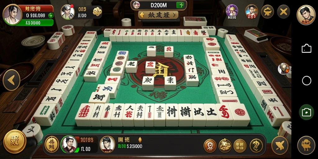 Tampilan gameplay yang menarik dalam D200M, menampilkan aksi Mahjong yang mendebarkan.