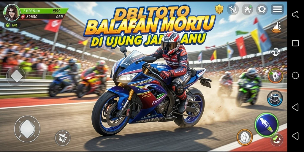 Tampilan gameplay seru DBLTOTO dengan balapan motor yang mengasyikkan.