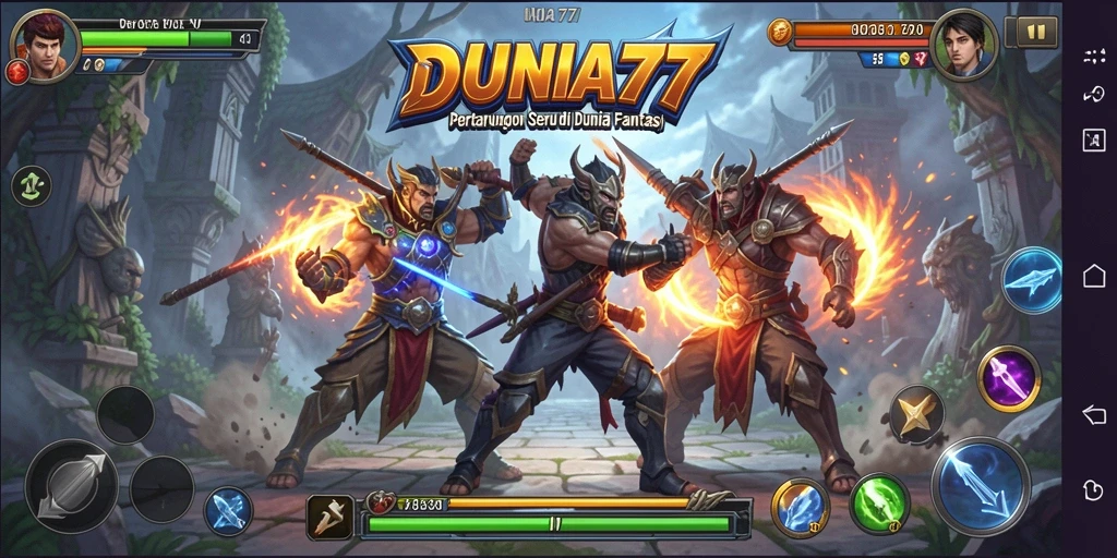 Tampilan pertarungan epik dalam DUNIA77 dengan karakter yang menantang.