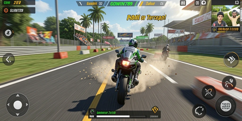 Tampilan gameplay balapan motor yang seru dan mendebarkan.
