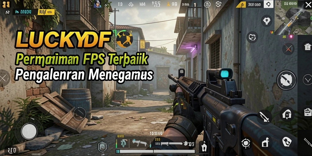 Screenshot LUCKYDF menampilkan aksi seru dalam permainan FPS.