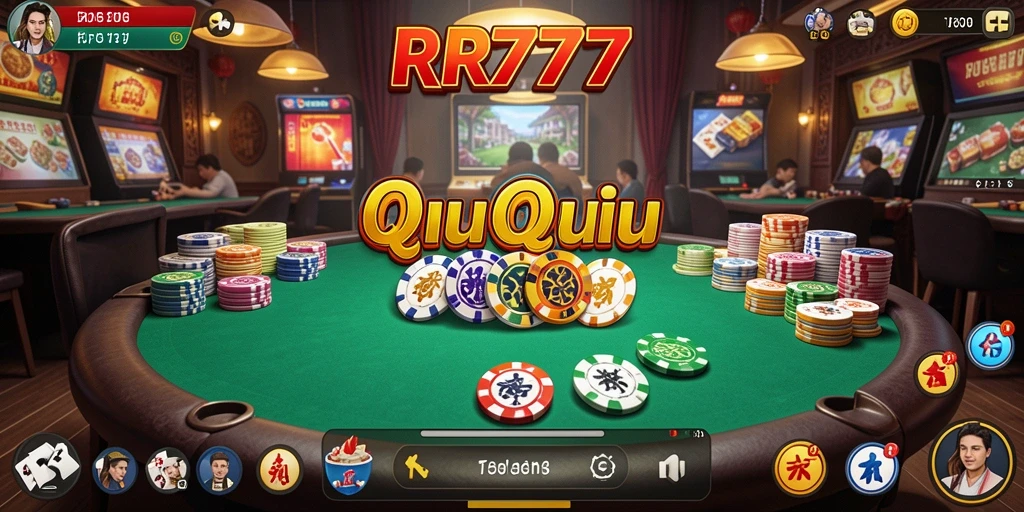 Screenshot utama RR777 menampilkan suasana permainan QiuQiu yang menegangkan.