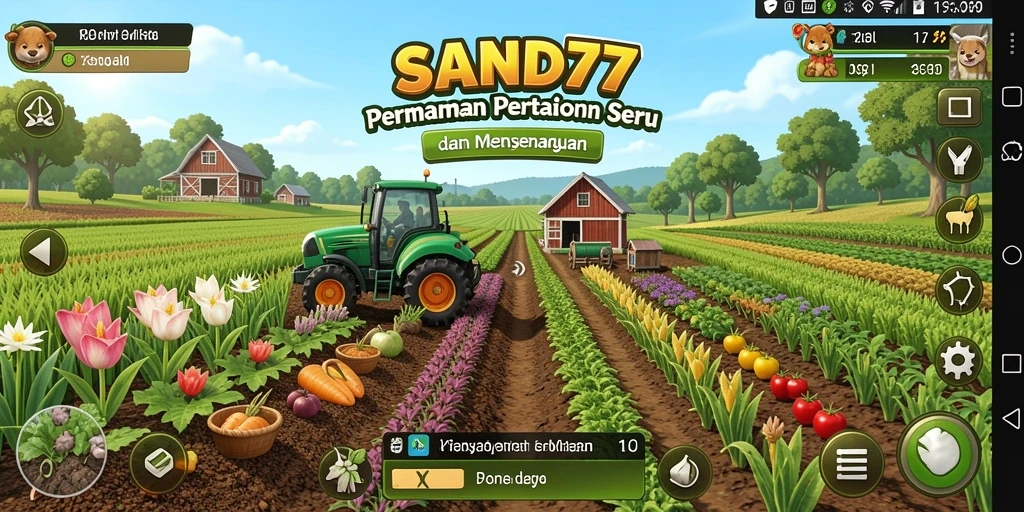 Gameplay SAND77 menampilkan aktivitas bertani yang seru dan interaktif.