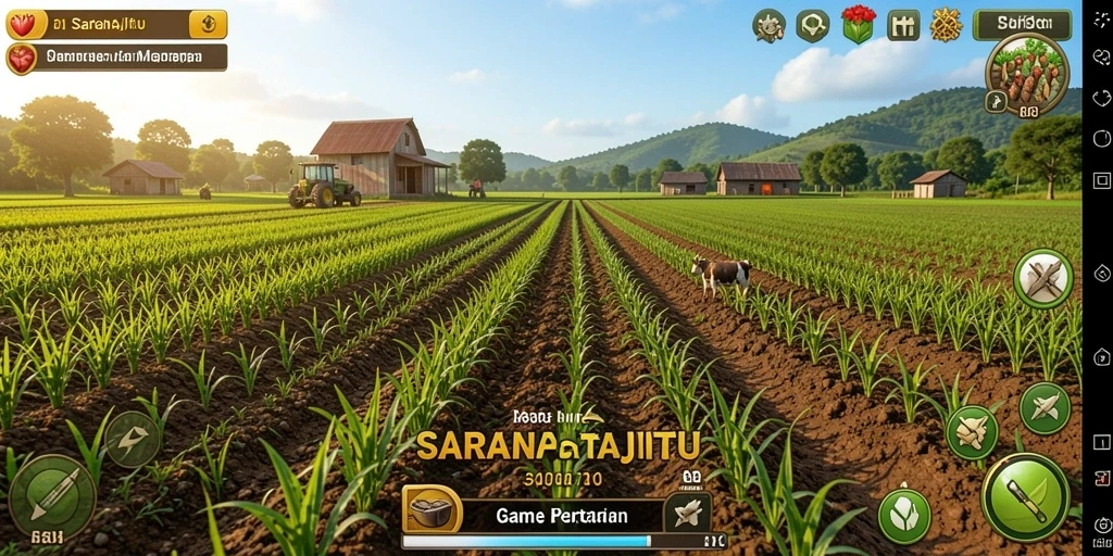 Tampilan utama gameplay SARANAJITU dengan aktivitas bertani.