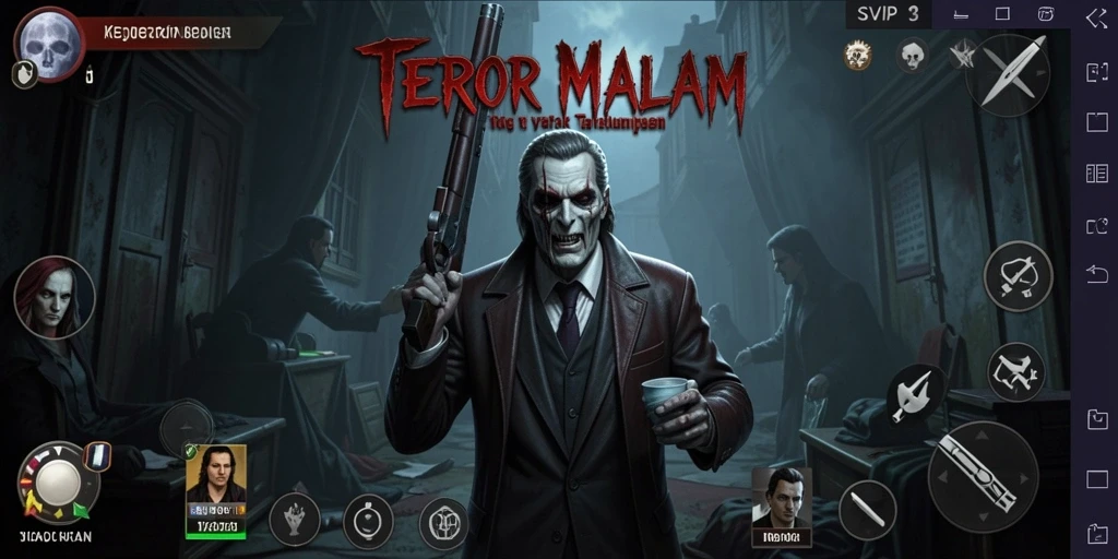 Screenshot gameplay SVIP3 menampilkan suasana menyeramkan dan mencekam.